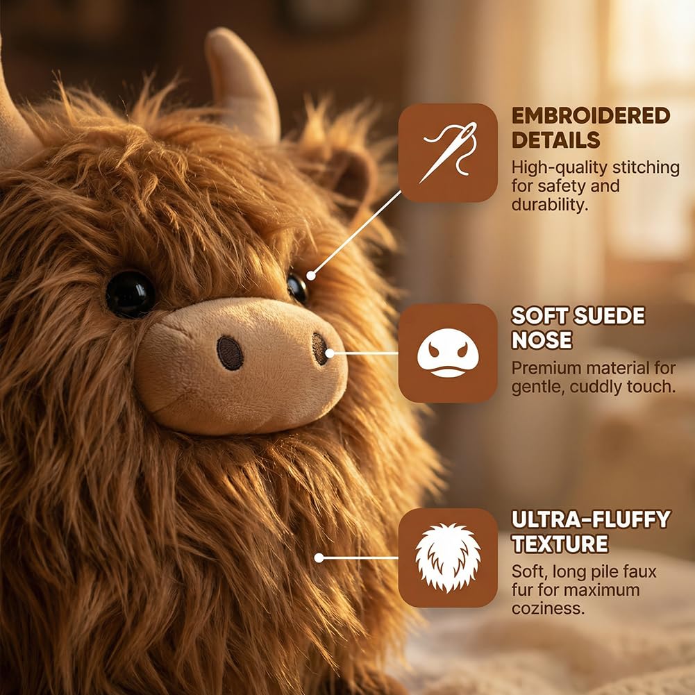 PyrrlicToy 20cm Highland Cow Stuffed Animals Plush Toy, Hochlandskühe Teddy Stuffed Soft - Image 4