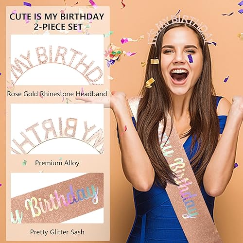 Miniatura 3 de It's My Birthday - Juego de banda y diadema de cumpleaños, banda y tiara de cumpleaños de princesa, regalos de cumpleaños para mujeres y niñas,