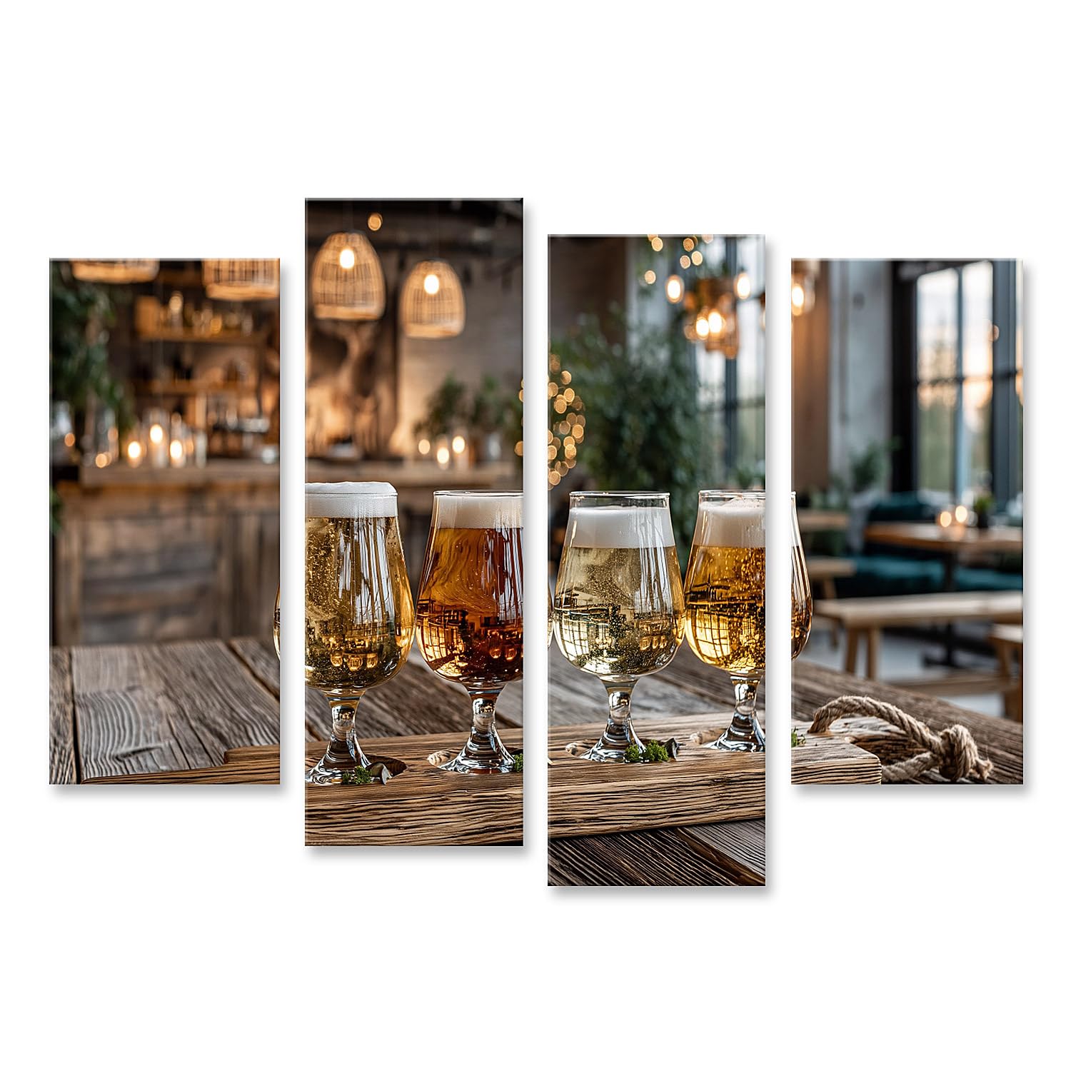 islandburner Quadro su tela, accogliente degustazione di birra, decorazione da bar per gli amanti della birra, 4 pezzi