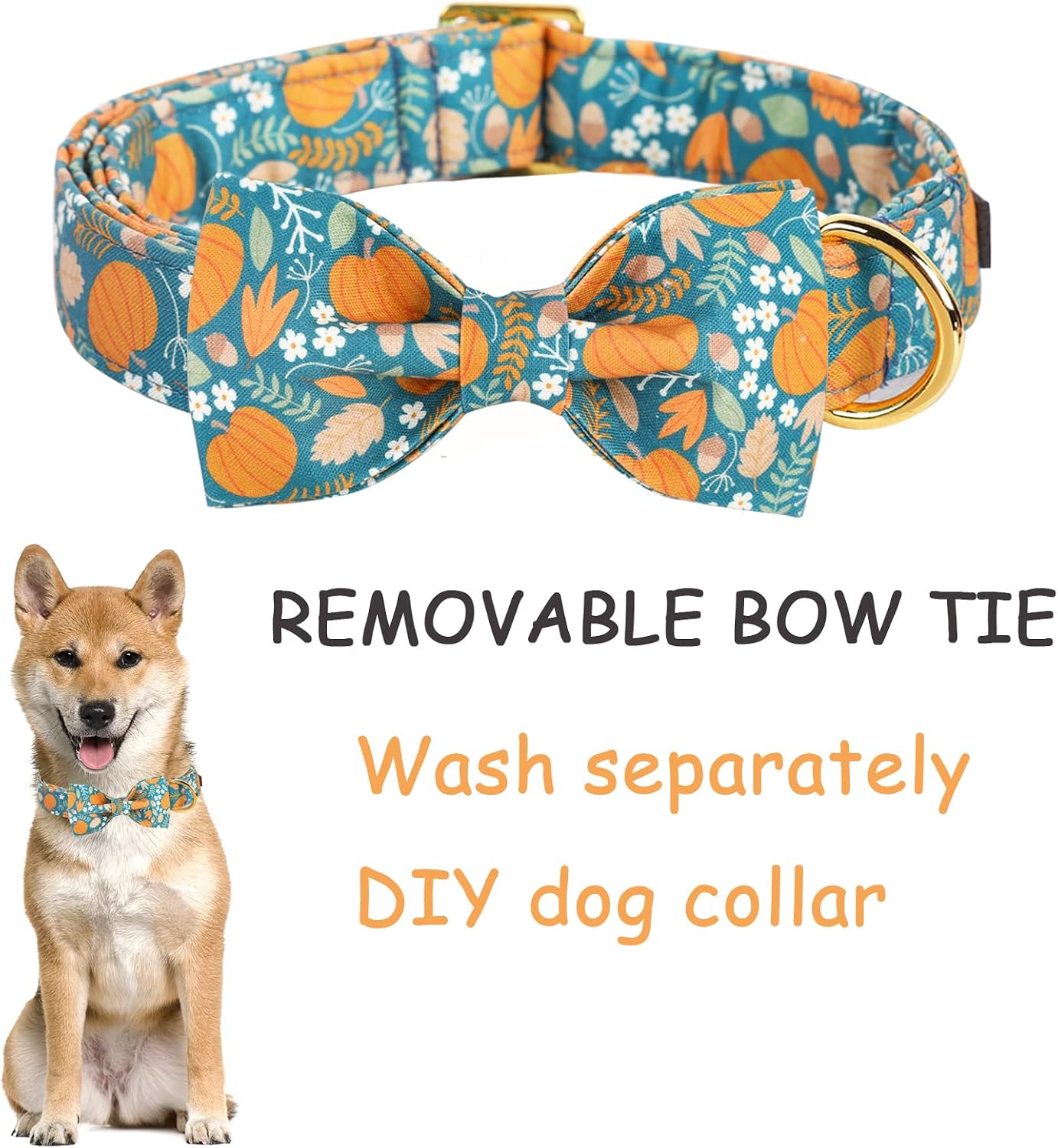 Unique style paws Halloween Dog Collar with Bow Tie Pumpkin Cotton Collar Adjustable Puppy Collar for Small Medium Large Dogs-S image 2