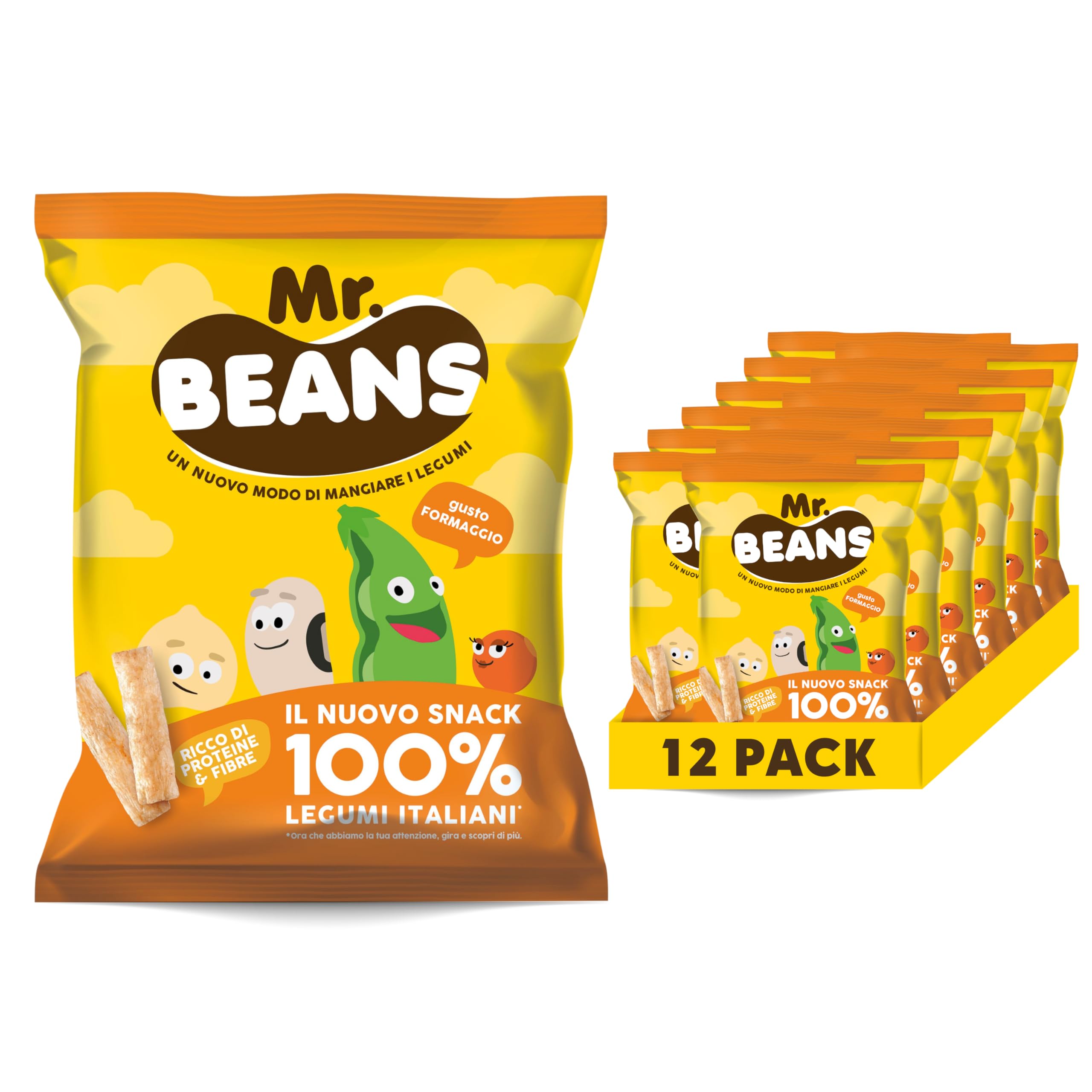 Mr. Beans, Snacks Salados a Base de Legumbres, Ricos en Fibra y Proteínas, No Fritos, Sin Gluten, Sabor Queso, 12x40 g