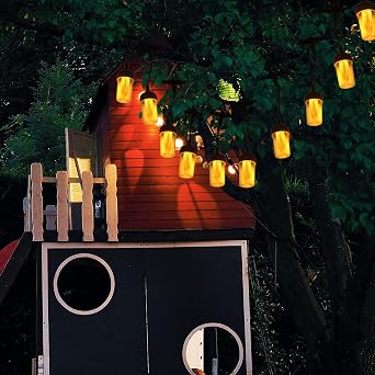 Flickering Flame String Lights for Halloween Decor Outdoor, 23Ft LED for Outside, Plug-in Garden, Connectable Backyard 10 Lantern & Hooks Decorative Cafe Bistro Patio