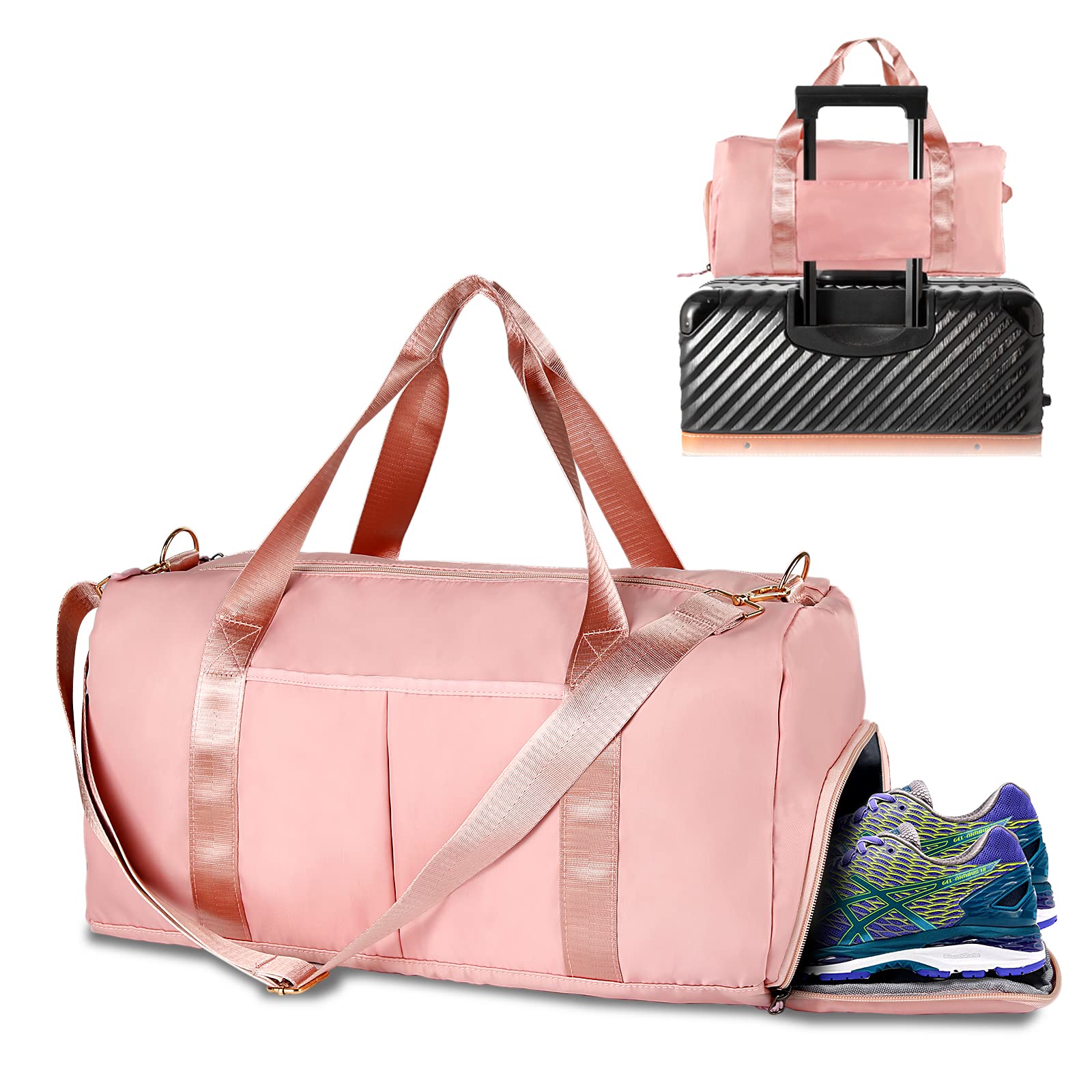 Bolsa de Deporte, Gimnasia, Comius Sharp Bolsa de Viaje, Impermeable con Compartimento Zapatos y Compartimento Mojado, Bolsa Fin de Semana para Mujeres y Hombre (Rosa)