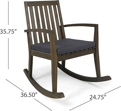 Vista 2 de GDFStudio Mecedoras para patio, con marcos de madera de acacia, acolchadas, tradicionales, acabado gris con gris oscuro (juego de 2)