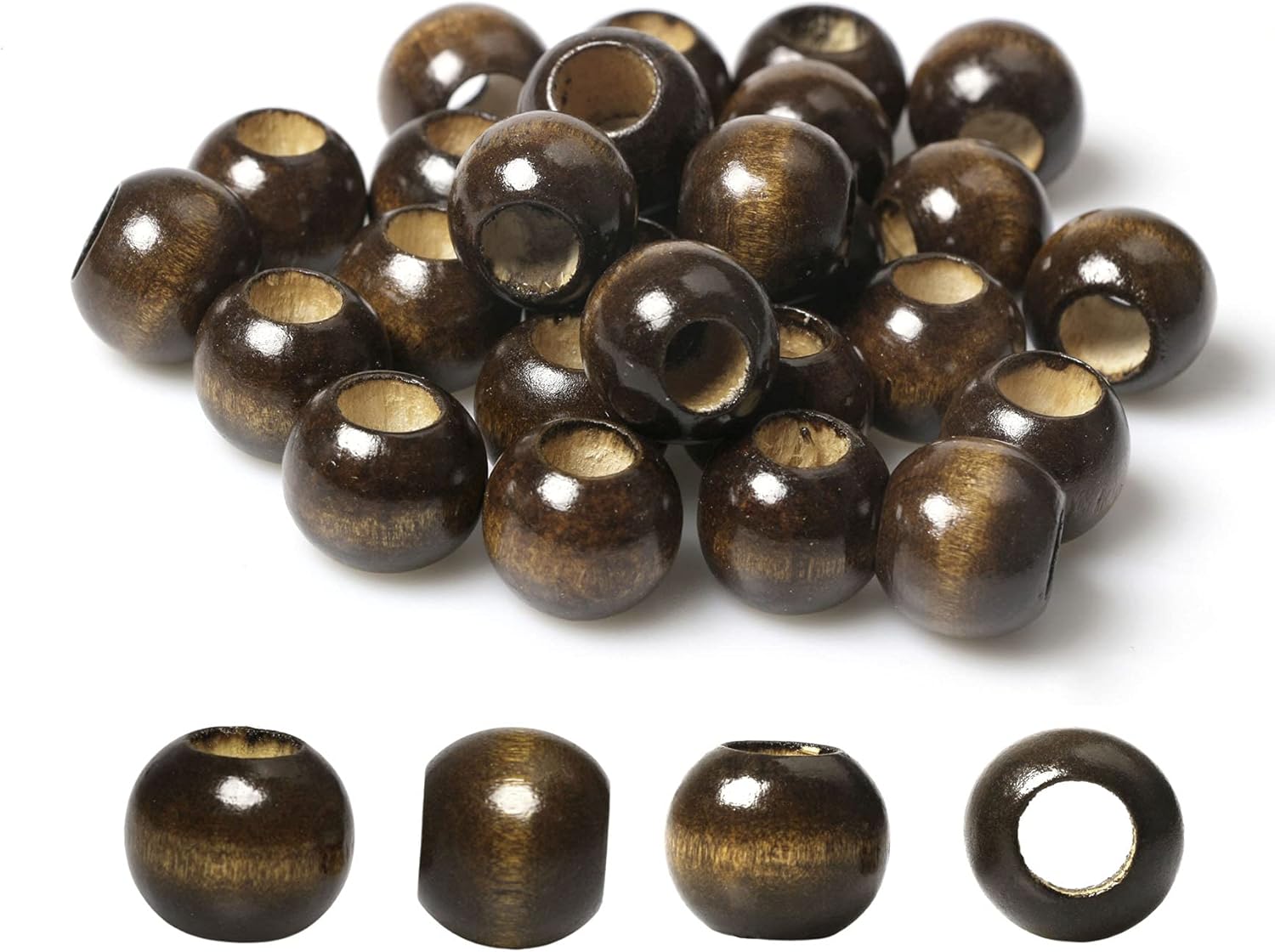 50pcs 20mm Macrame Wood Beads Brown Dyed Large Hole Wooden Beads for DIY Handmade Project Crafts ( 8mm Hole )
