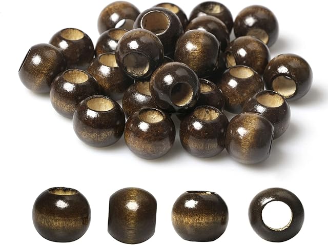 50pcs 20mm Macrame Wood Beads Brown Dyed Large Hole Wooden Beads for DIY Handmade Project Crafts ( 8mm Hole )