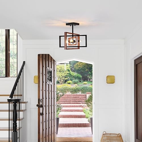 Miniatura 6 de Lámpara de techo industrial de 3 luces, lámpara rectangular semiempotrada con marco cuadrado de metal, lámpara moderna para cocina, sala de estar,