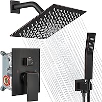 Vista 16 de Midanya Juego de grifo de ducha, sistema de ducha de montaje en pared con cabezal de ducha de lluvia cuadrado y rociador manual, cuerpo de válvula