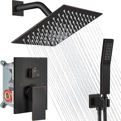 Miniatura 16 de Midanya Juego de grifo de ducha, sistema de ducha de montaje en pared con cabezal de ducha de lluvia cuadrado y rociador manual, cuerpo de válvula