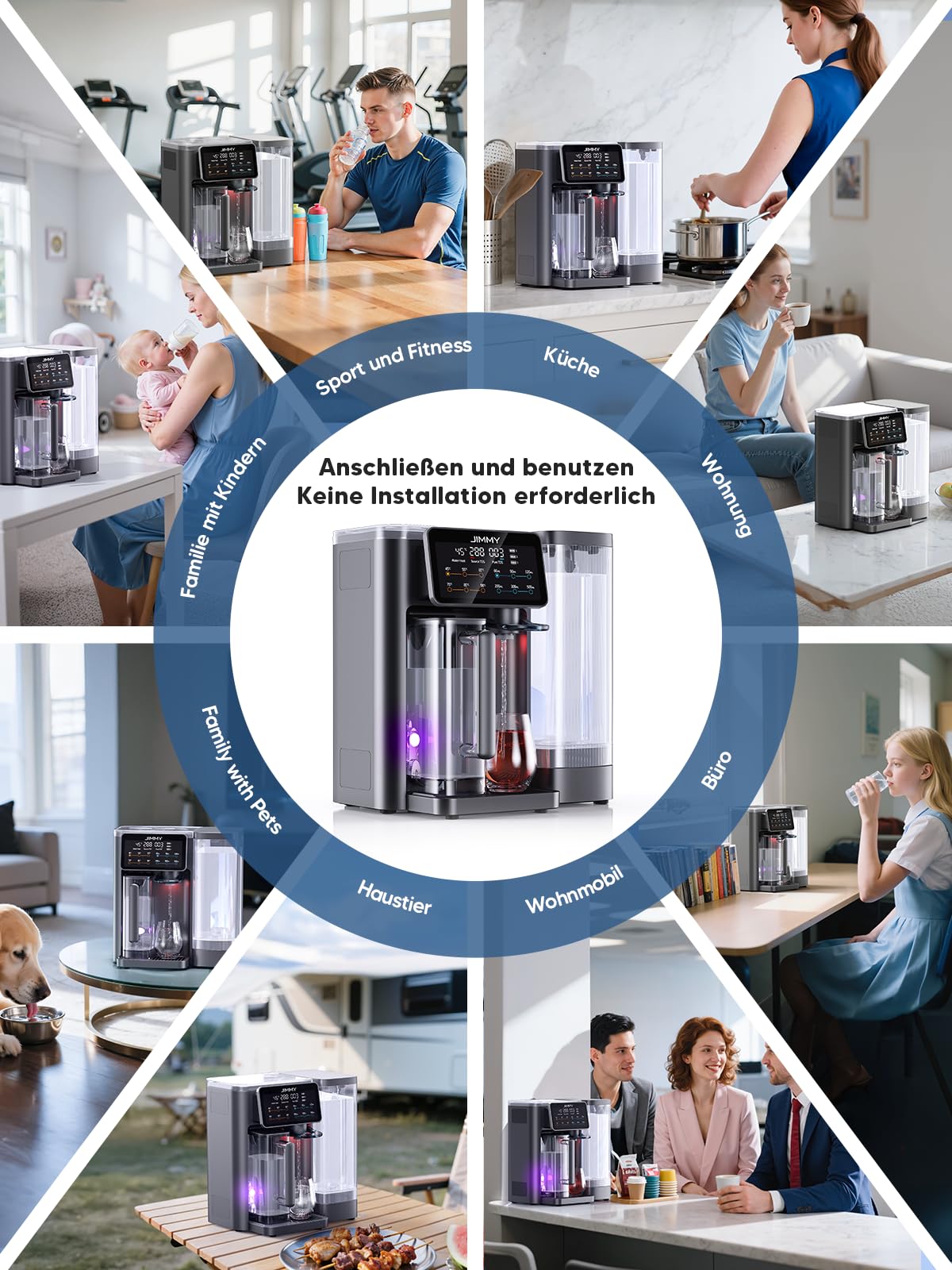 Jimmy R9 Osmoseanlage Trinkwasser Auftisch, Umkehrosmoseanlage Wasserfilter mit Heißwasserspender, 7-stufige Filterung RO & Mineralien, UV, 3S-Heizung