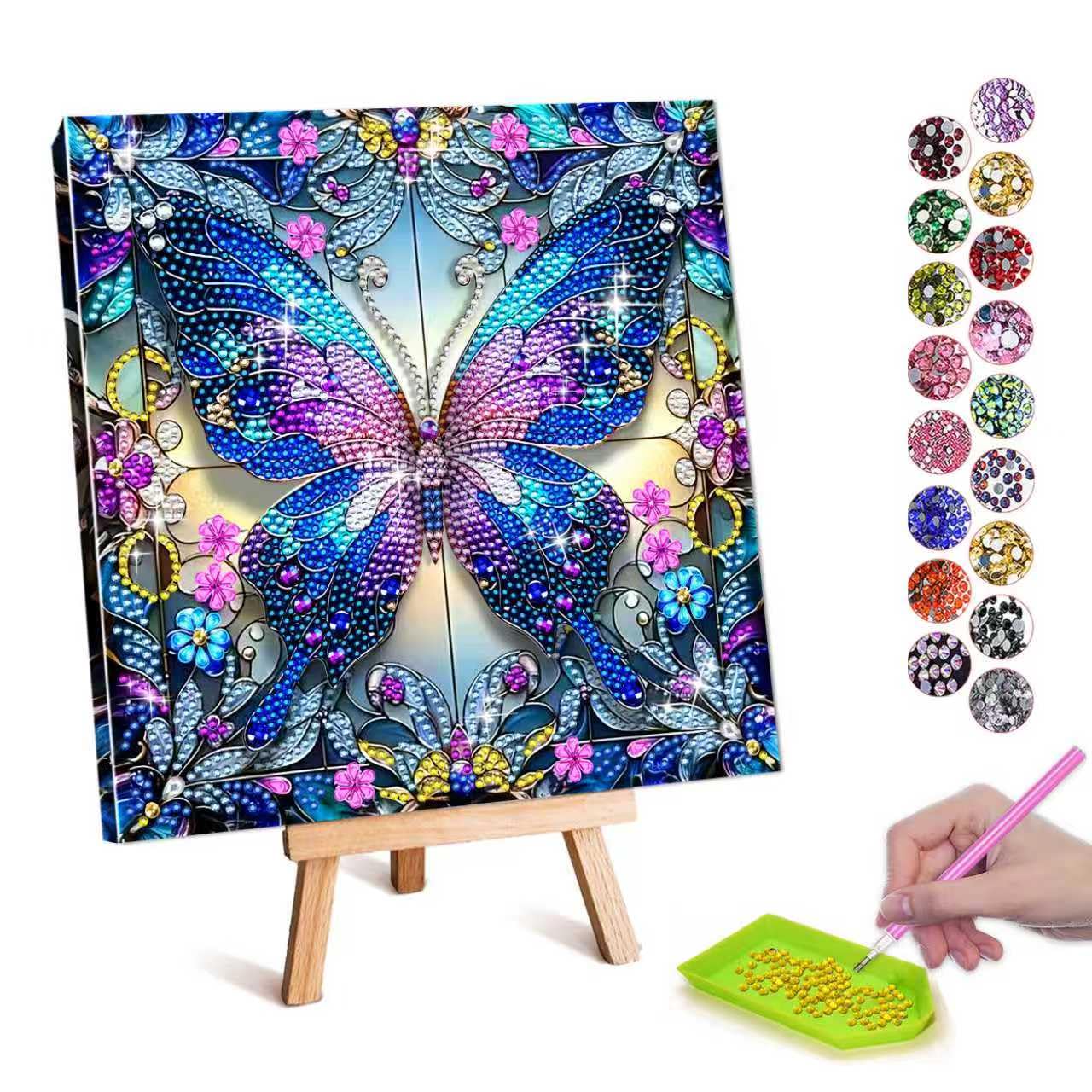 Diamond Painting Art Kits for Kids: Arts and Crafts for Kid Age 6 7 8 9 10 11 Girls Birthday Presents for 6-12 Year Old DIY 3D Butterfly Gem Art Craft Set with Canvas Wooden Frame for Home Decor