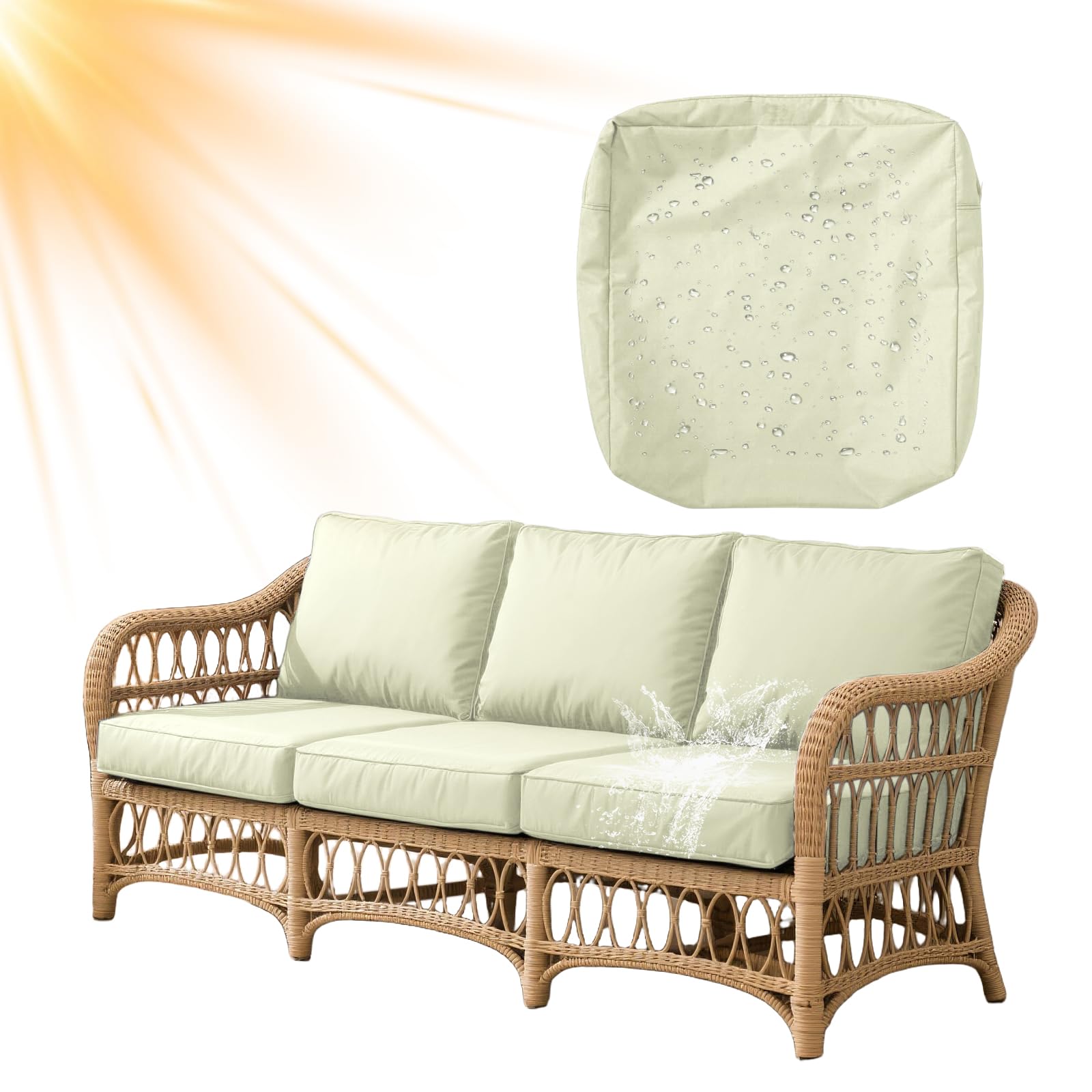 LZYLZH Waterproof Patio Cushion Covers with Zipper Oxford Fabric Replacement Outdoor Chair Seat Cover UV Resistant Washable Furniture Cover (Beige,