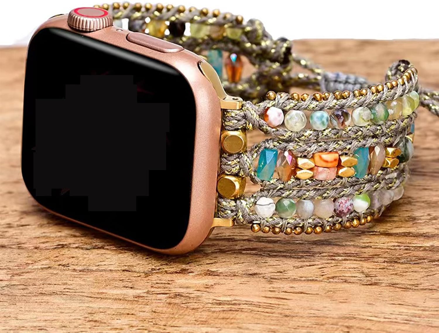Boho Jasper Handmade Watch Band: Bohemian Natural Energy Stone Smartwatch Bands Compatible with Apple Watch 38mm/40mm/41mm/42mm/44mm/45mm Boho Imperial Jasper Gemstone iWatch Strap for iWatch Series 7/6/5/4/3/2/1/SE image 3