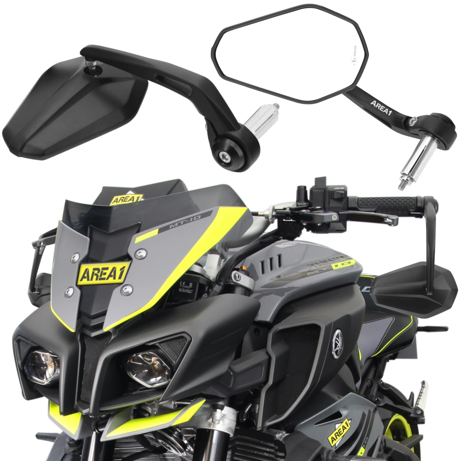Area1 Motorrad Lenkerendenspiegel Rückspiegel Set E-geprüft + Griffe