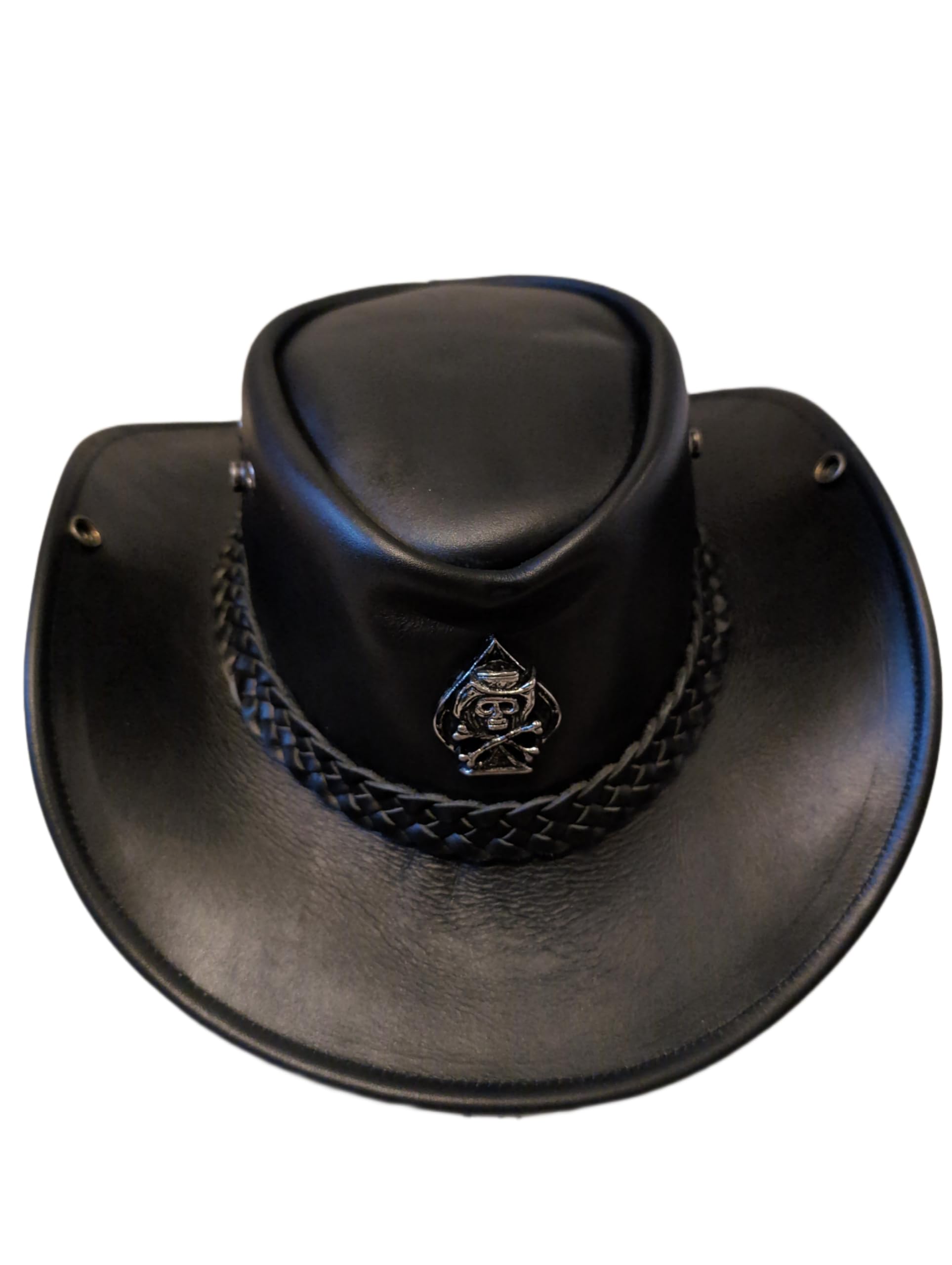 H15 Cowboyhut Skull - Lemmy Style Lederhut für Erwachsene Männer, Outdoor-Enthusiasten, Klassik-Fans in Braun, One Size, Large, Wasser abweisend, Klassisch mit modernem Einfluss, Cowboy Hut