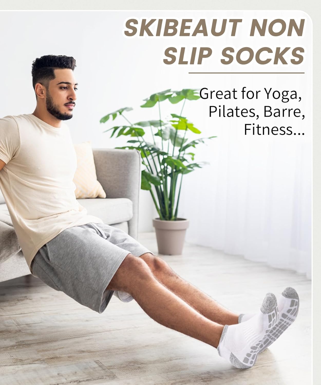 SkiBeaut Pilates Grips Socks,3 Pairs Unisex Yoga Non Slip Grippy Cushion Sticky Barre Hospital Socks for Women Men - Image 4
