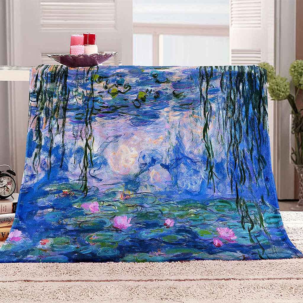 Couverture flanelle paysage d'étang de lotus - Plaid 130x150