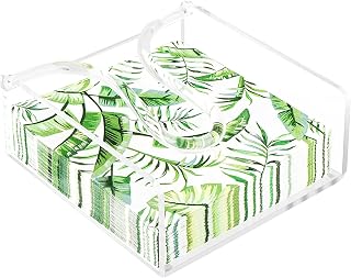 Napkin Holder for Table, Acrylic Clear Napkin Holder 7"×7" with Weighted Arm & Non-Slip Base for Kitchen, Restaurant, Party & Outdoor Dining – Easy-Access Square Paper Napkin Dispensers