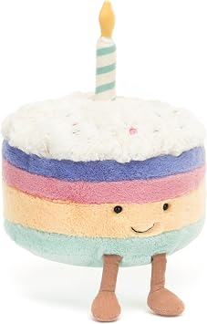 Jellycat Amuseables Rainbow Birthday Cake Stuffed Toy, Medium 6 inches - Dessert Plush - Birthday Gift