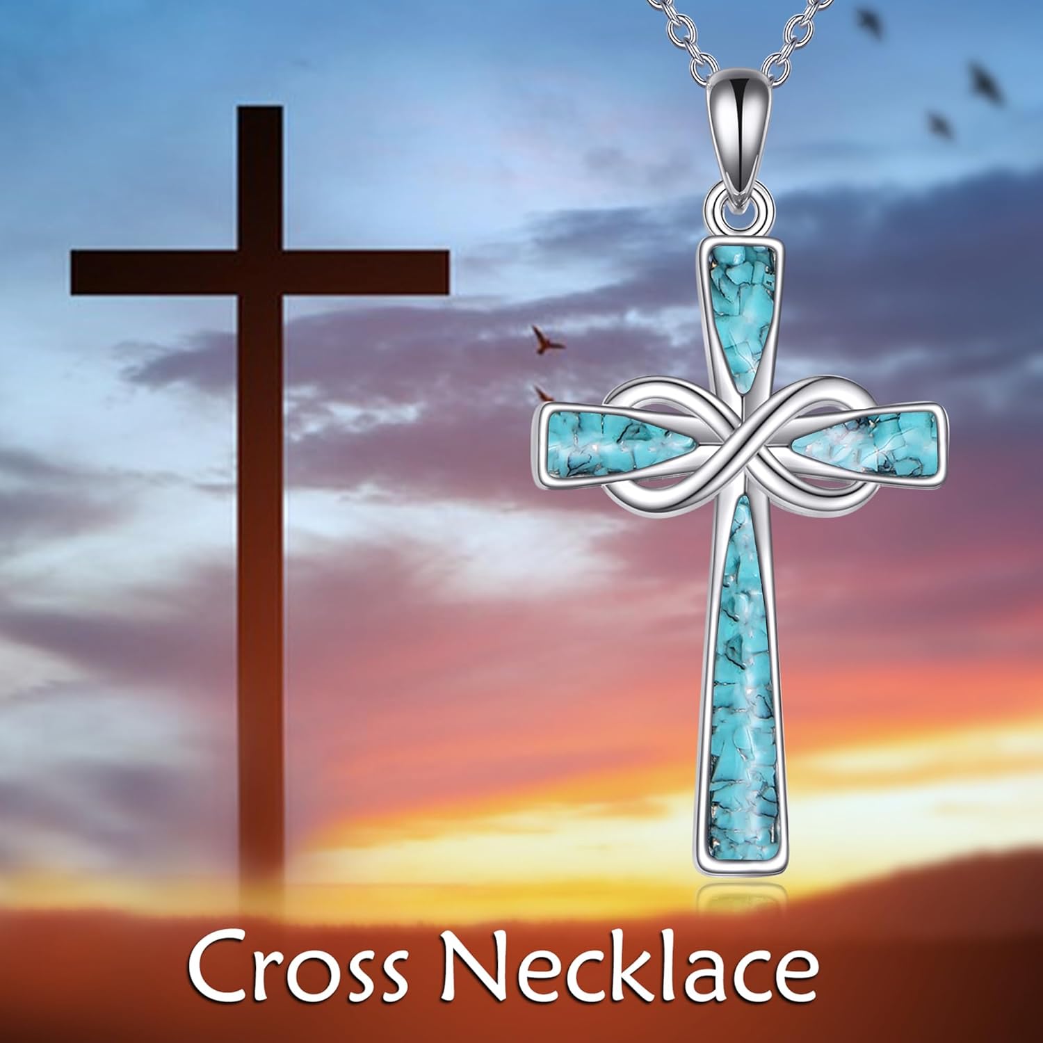Infinity Cross Necklace S925 Sterling Silver Turquoise/Wooden/Opal/Abalone Cross Pendant Necklaces Christian Jewelry Gifts For Women