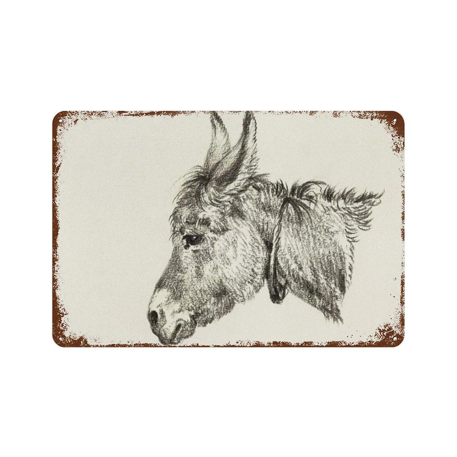 xiaoxiaoshen Baby Donkey， Vintage Farm Animal Drawing Nursery Room, Kids Farmhouse Wall Decor Art Metal Tin Poster Modern Home Decor Art Home Bar Shop Decorations Vintage Sign 20x30cm