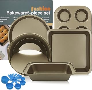 Nonstick Baking Pans Set, Carbon Steel Baking Sheets for Oven Safe Bakeware Set with Round/Square Cake Pan, Loaf Pan, Pizza Pan, Muffin Pan,Measuring Cups