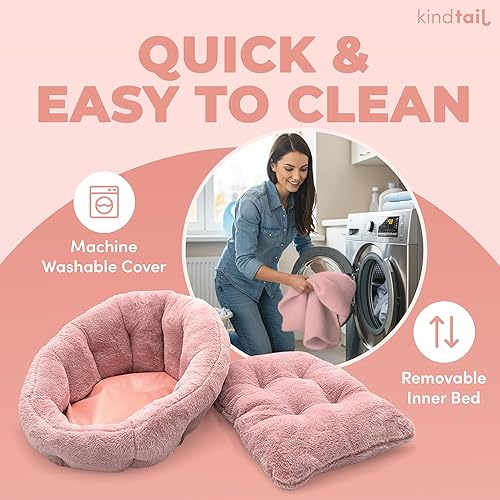 Miniatura 5 de KindTail Cama ortopédica pequeña para perros y gatos, piel sintética de lujo para mascotas de menos de 15 libras, cómodo material impermeable con