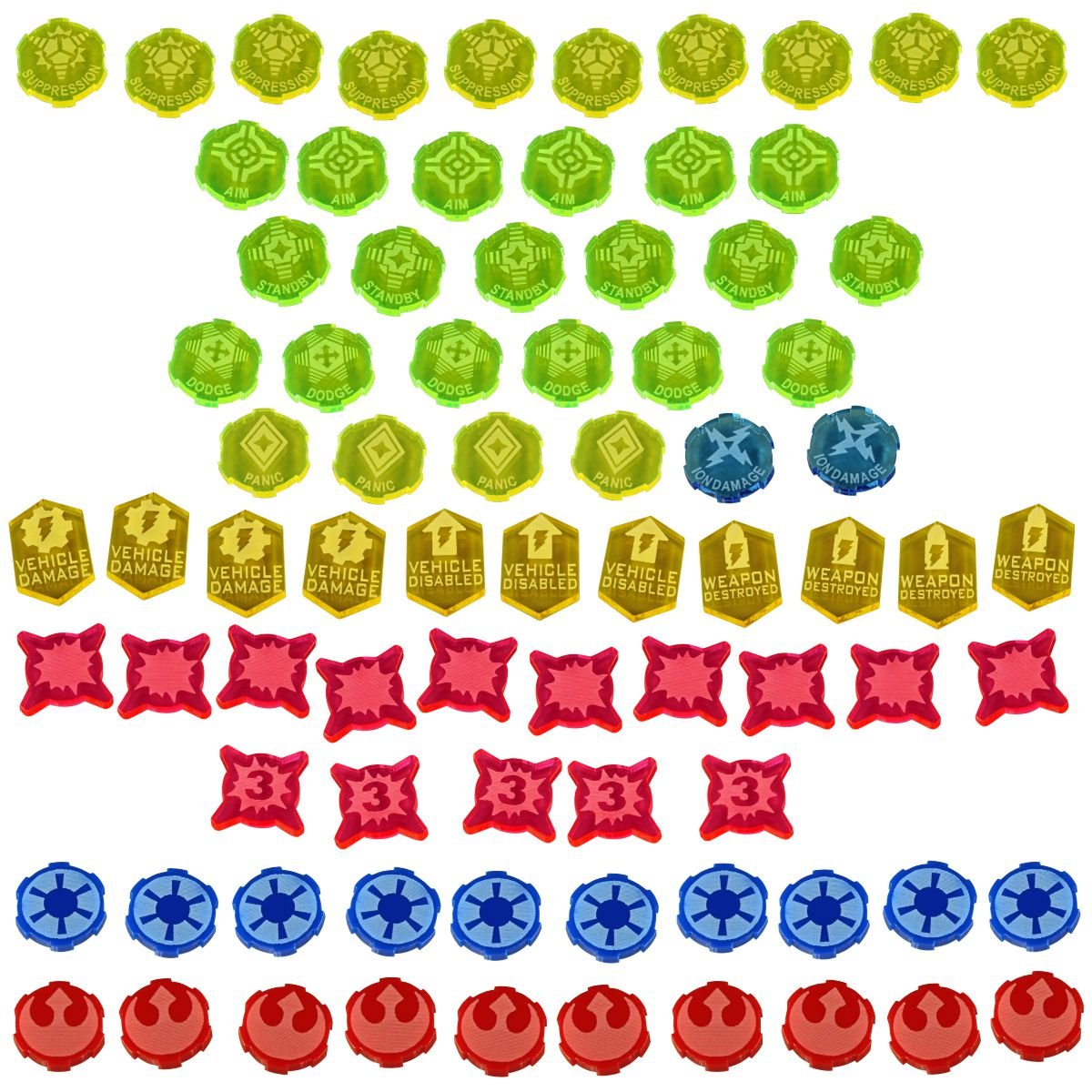 LITKOGame Token Upgrade Collection | Compatible with Star Wars: Legion | Panic | Suppression | Ion Damage | Aim | Dodge | Standby | (Combat & Vehicle Tokens)