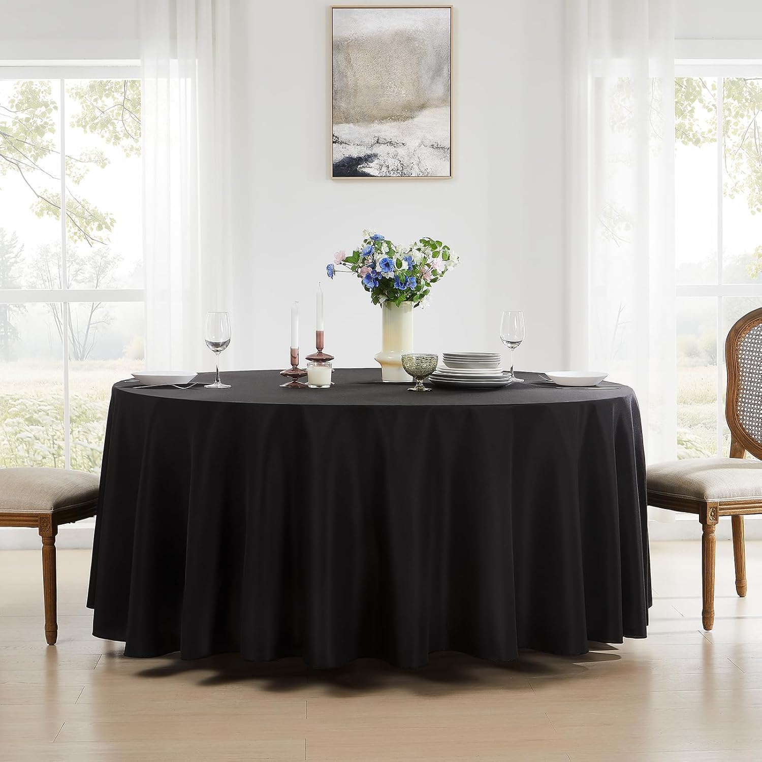 Round Tablecloth 132 Inch 10 Pack Black Tablecloths Washable Decorative Linen Polyester Table Clothes Cover for Dining Table Banquets Buffet Parties and Wedding - Image 7