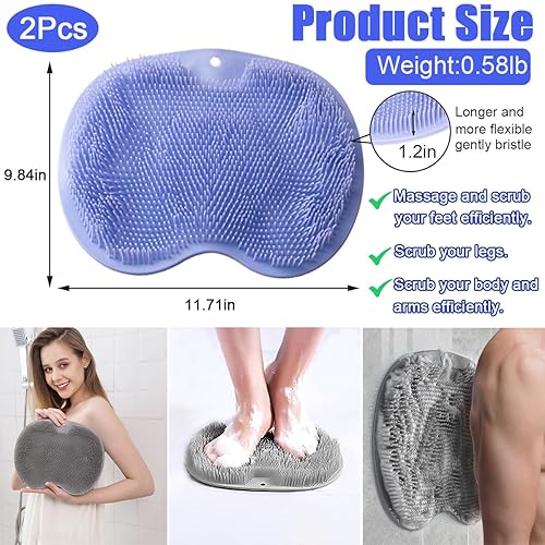 Miniatura 7 de Paquete de 2 alfombrillas de masaje de pies para ducha, manos libres, con ventosas antideslizantes, almohadilla de silicona para baño de baño,