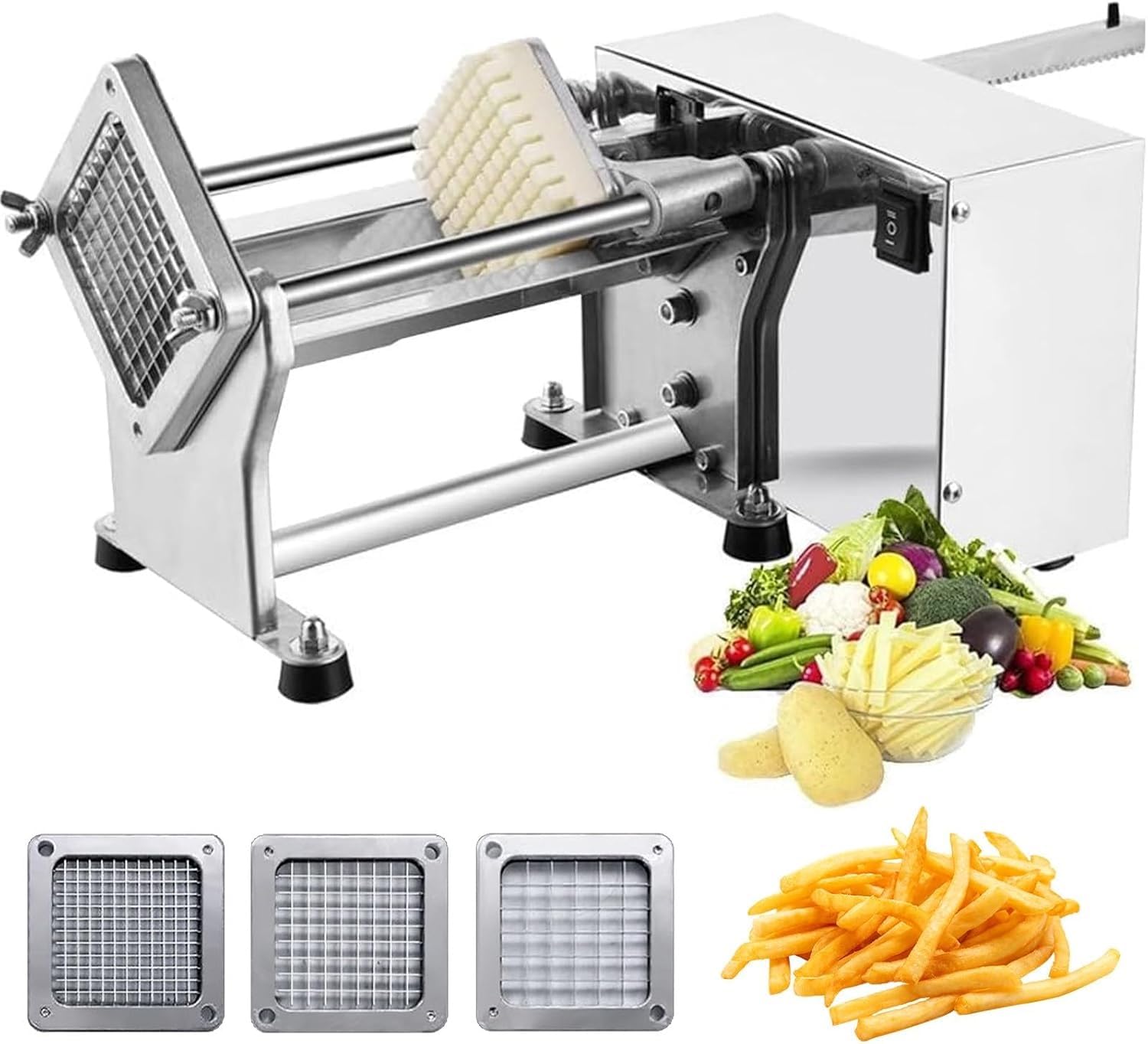 Electric French Fry Cutter, Potato Slicer With 6mm 9mm 13mm Blade, Automatic Potato Cutter, 110V Commercial Stainless Steel Electric Potato Cutter Suitable For Potato Carrot Cucumber