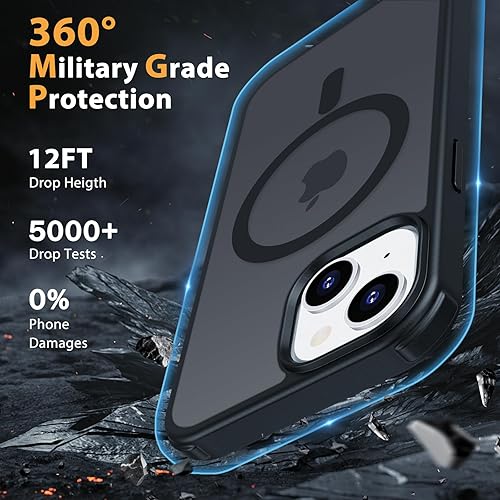 Miniatura 4 de Funda magnética para iPhone 15 compatible con MagSafe con 2 protectores de pantalla, de grado militar, delgada, a prueba de golpes, translúcida,