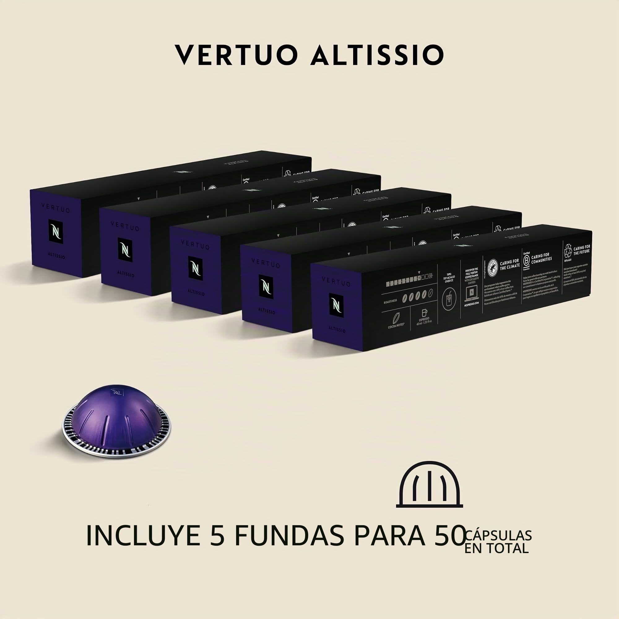 Nespresso Vertuo, Altissio, tostado medio, 50 cápsulas de café espresso | Paquete de 1 cápsula