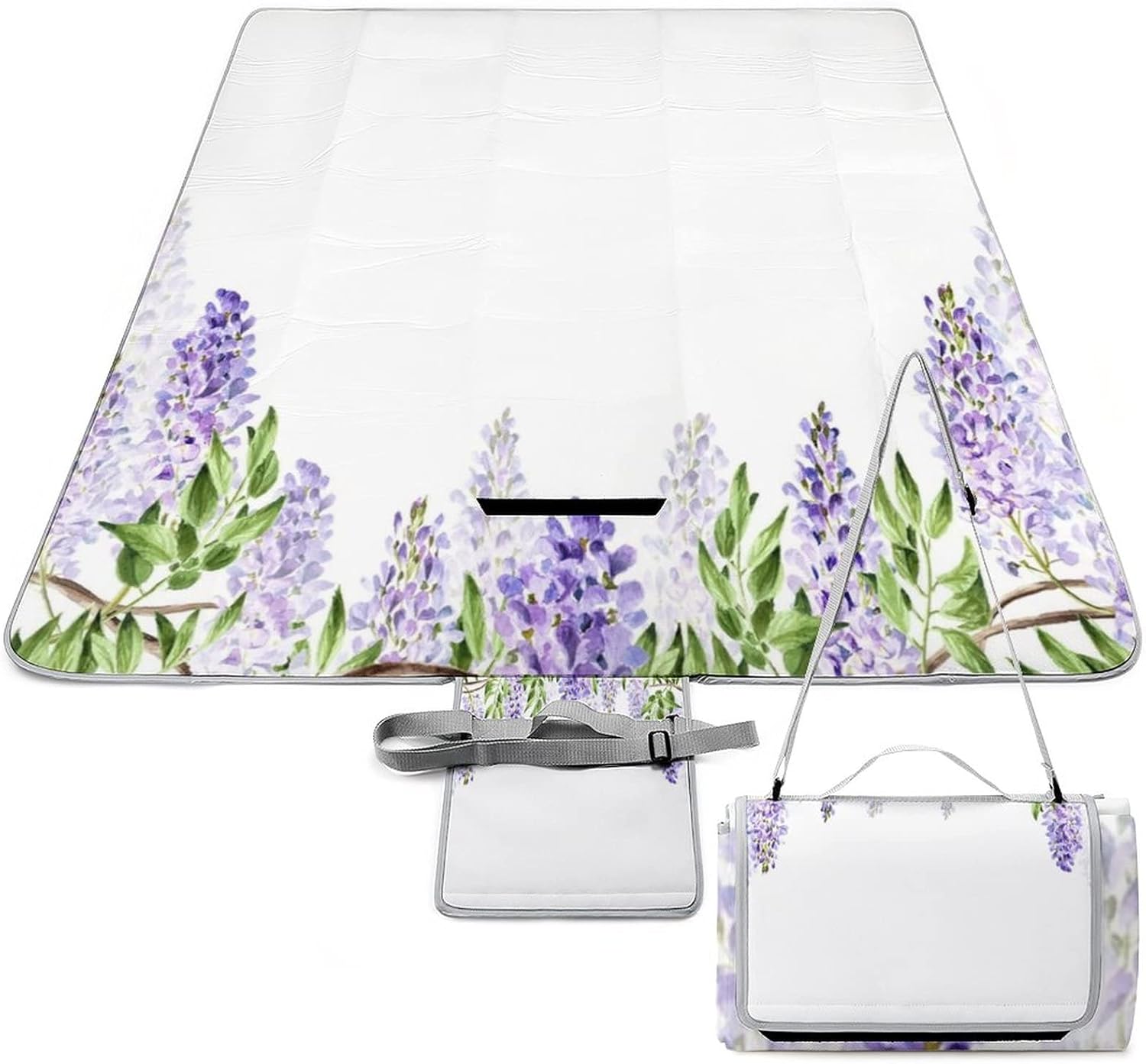 Rustic Lilac Flower PortableAnd Extra Large Picnic & Outdoor Blanket Vintage Watercolor Farmhouse Purple Lavender Floral for Outdoor Beach Hiking Camping on Grass Waterproof Sandproof 58.3x58.3 Inch