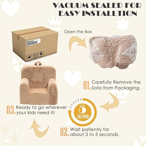 Miniatura 6 de SUFUS Snuggly-Soft - Sillón de felpa para niños y niñas, sofá de lectura con asa apta para niños para fácil movimiento y bolsillos dobles para un