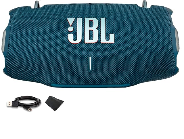 JBL Xtreme 4 Portable Bluetooth Speaker IP67 Waterproof 24 Hrs Playtime Blue JBLXTREME4BLUAM USB-C Cable Microfiber Cloth
