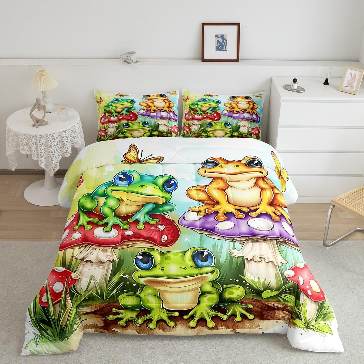 Boho Galaxy Kids Bedding Comforter Set Toddler Size,Cartoon Starry Sky Bedding Sets All Season,Dreamy Farmhouse Oil Painting Bedroom Quilt Set,Nattural Landscape Duvet Insert,1 Pillowcase