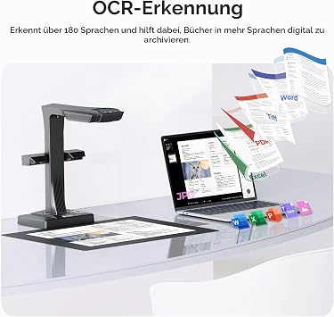 CZUR ET16 Professional Book Scanner 16MP with LED Fill Light OCR Document Scanner A3 Scanner Document Camera Visualizer for Windows and macOS with Laser Flattening Technology