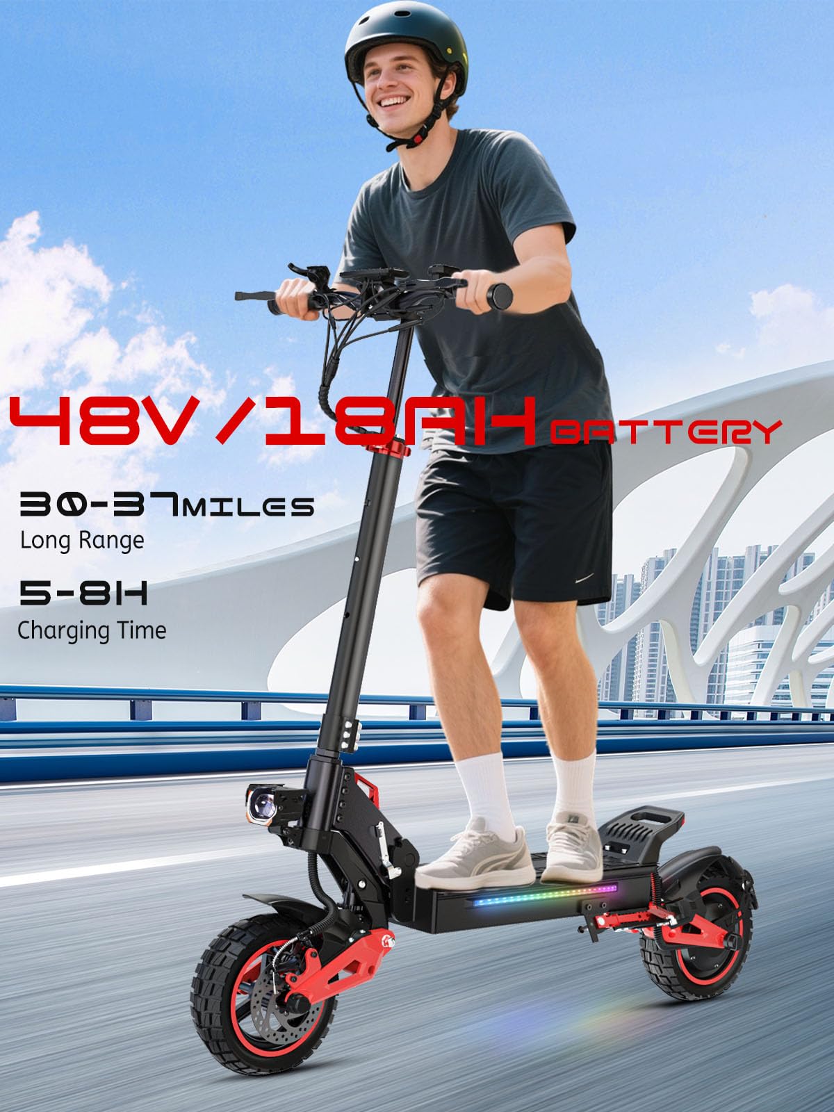 1600W Patinete Eléctrico Adultos Plegable Autonom 45-55KM,48V/18Ah Batería | Ruedas 10.5" Todoterreno Electric Scooter Doble Frenado Sistema Patinete Electrico Plegable Capacidad Carga 150kg 25km/h