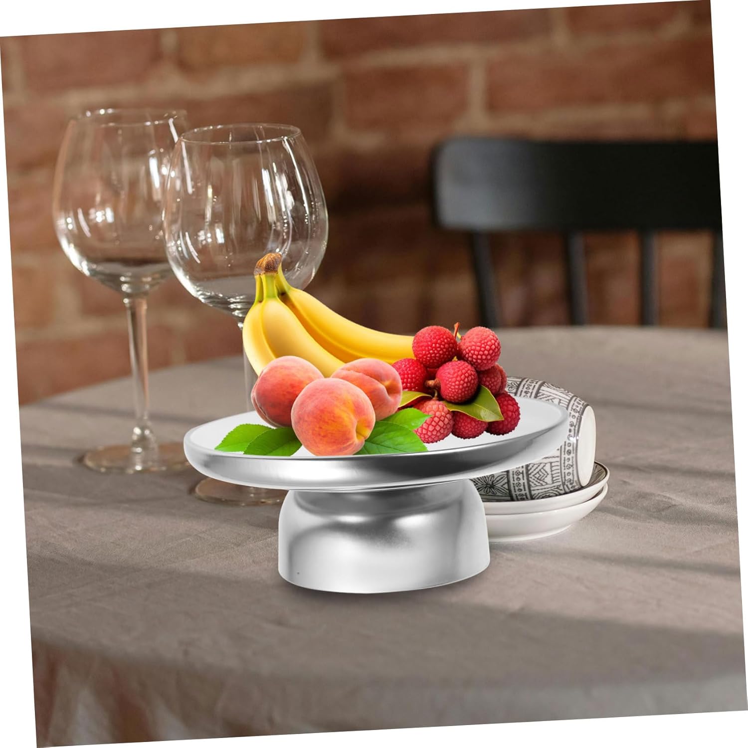1pc Elegant Footed Dried Fruit Serving Plate Matte Silver Modern Fruit Bowl for Snacks Desserts and Dried for Home Restaurant Bar Decor
