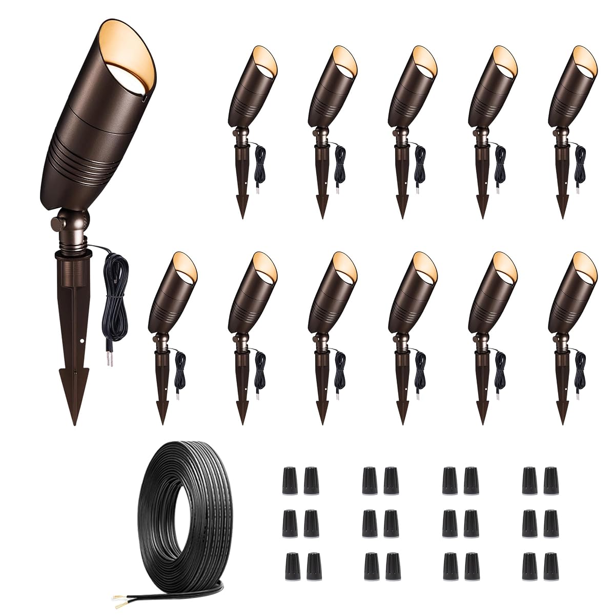 Varmtalys 12v Landscape Lighting Kit, 12 Pack 3CCT Spotlights and 250FT Cable