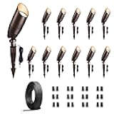 12v Landscape Lighting Kit, 12 Pack 3CCT Spotlights and 250FT Cable and 40 Wire Connectors, Aluminum ORB Ip65 Waterproof Tree Light, Perfect for Home Patio Plant, Without Transformer