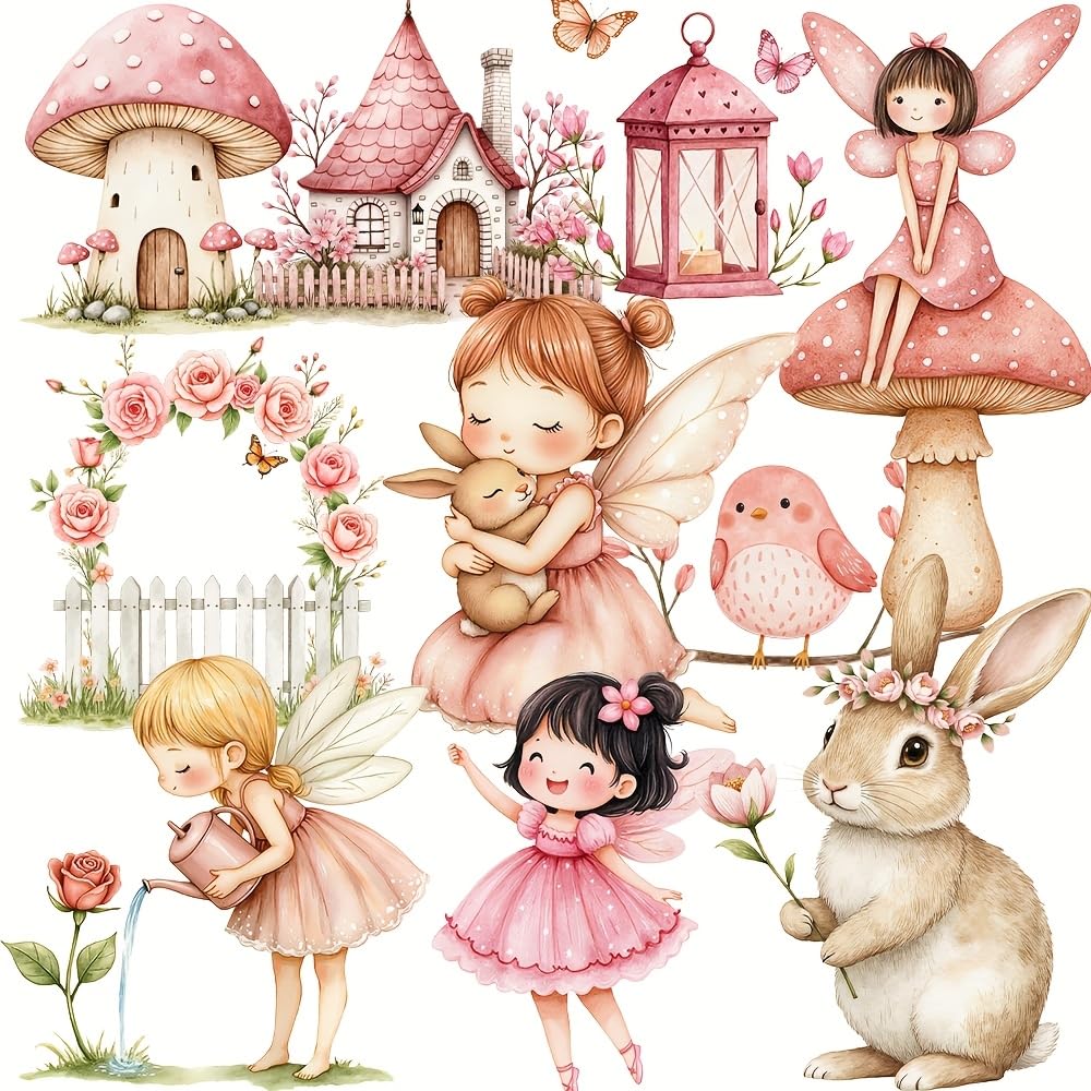 A Pack of Vintage Magical Garden Pink Fairy Stickers for Decorating Scrapbooks, Journals, Photo Albums, Stationery, and School Craft Projects-image-47