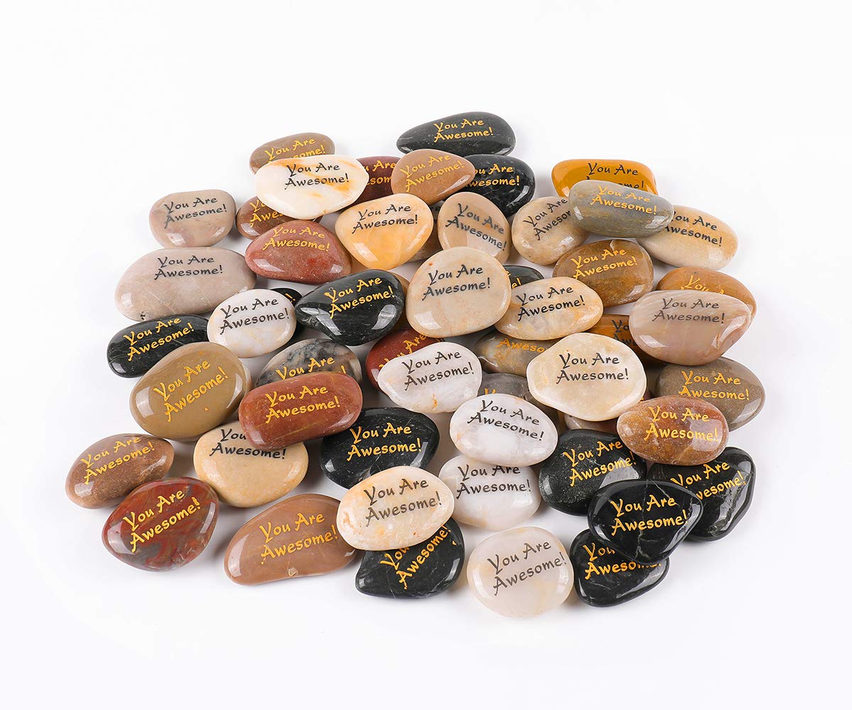 ROCKIMPACT 50PCS You are Awesome Stone, Engraved Inspirational Rocks, You're Awesome Appreciation Thank You Giveaway Inspiration Gifts for Women Mom Teacher Employee Coworker Staff, 2”- 3” Each