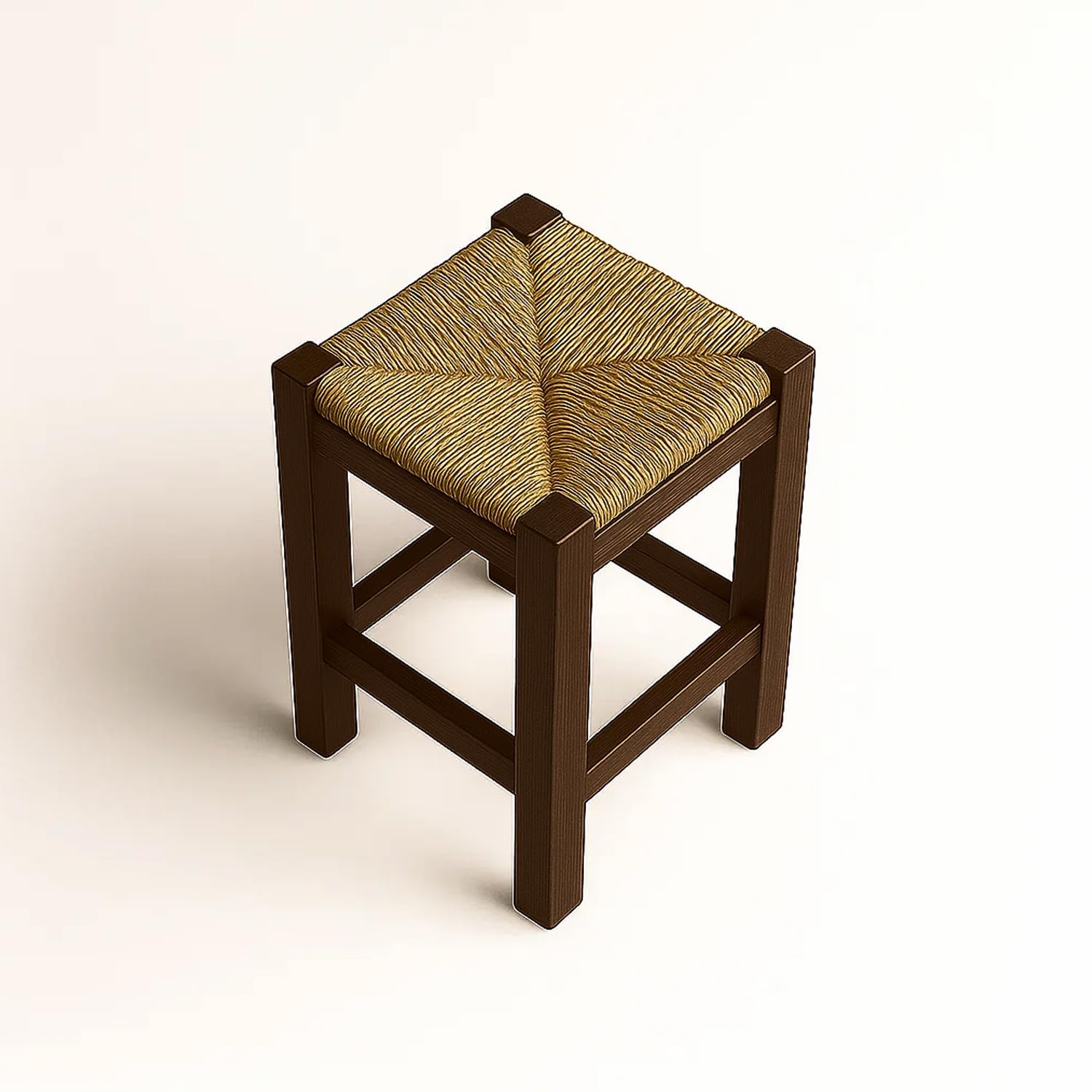 Spacio Taburete Rústico de Madera y Paja Növik – Estilo Nórdico Escandinavo – Banqueta Alta 70 cm y Baja 48,5 cm – Ideal para Cocina, Barra o Comedor | Fabricado en España (Nogal, BAJO)