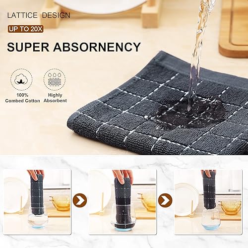 Miniatura 3 de Mordimy Toallas de cocina de tela de toalla de 100% algodón, súper suaves y absorbentes, para secar, toallas de mano diseñadas a cuadros para