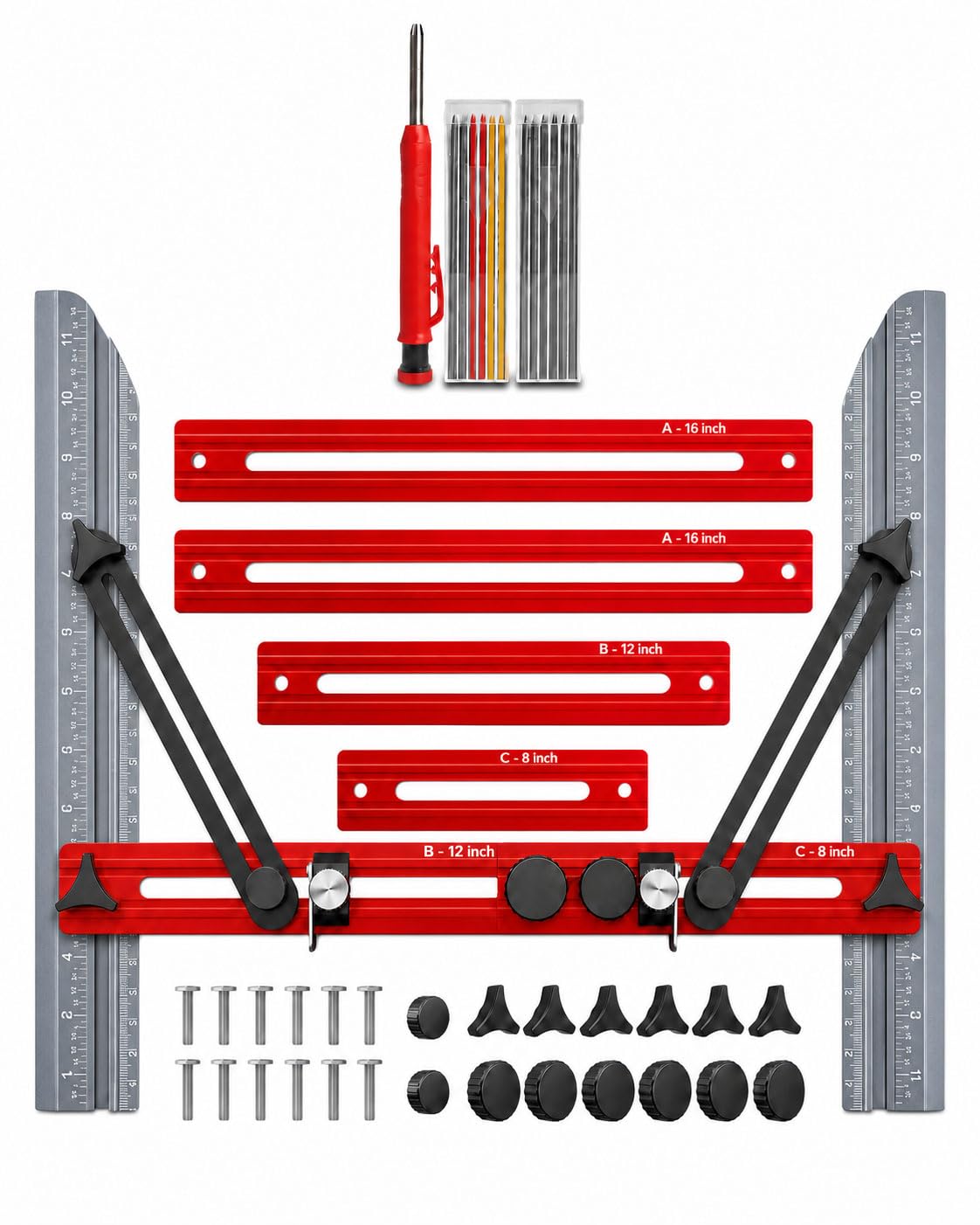 SNEZHANA Outil de gabarit pour marches d'escalier, outil de mesure multi-usages, jauge de marche d'escalier, pour des mises en page précises de rehausseur d'escalier