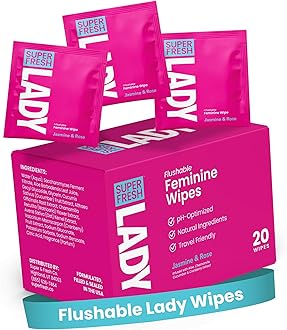 Super & Fresh Co. Lady Parts Feminine Wipes - Flushable Wet Wipe for Women - pH Optimized for Privates, Body, Booty, Face - Good for Travel Intimate Areas - Stay Clean - 20 Wipes
