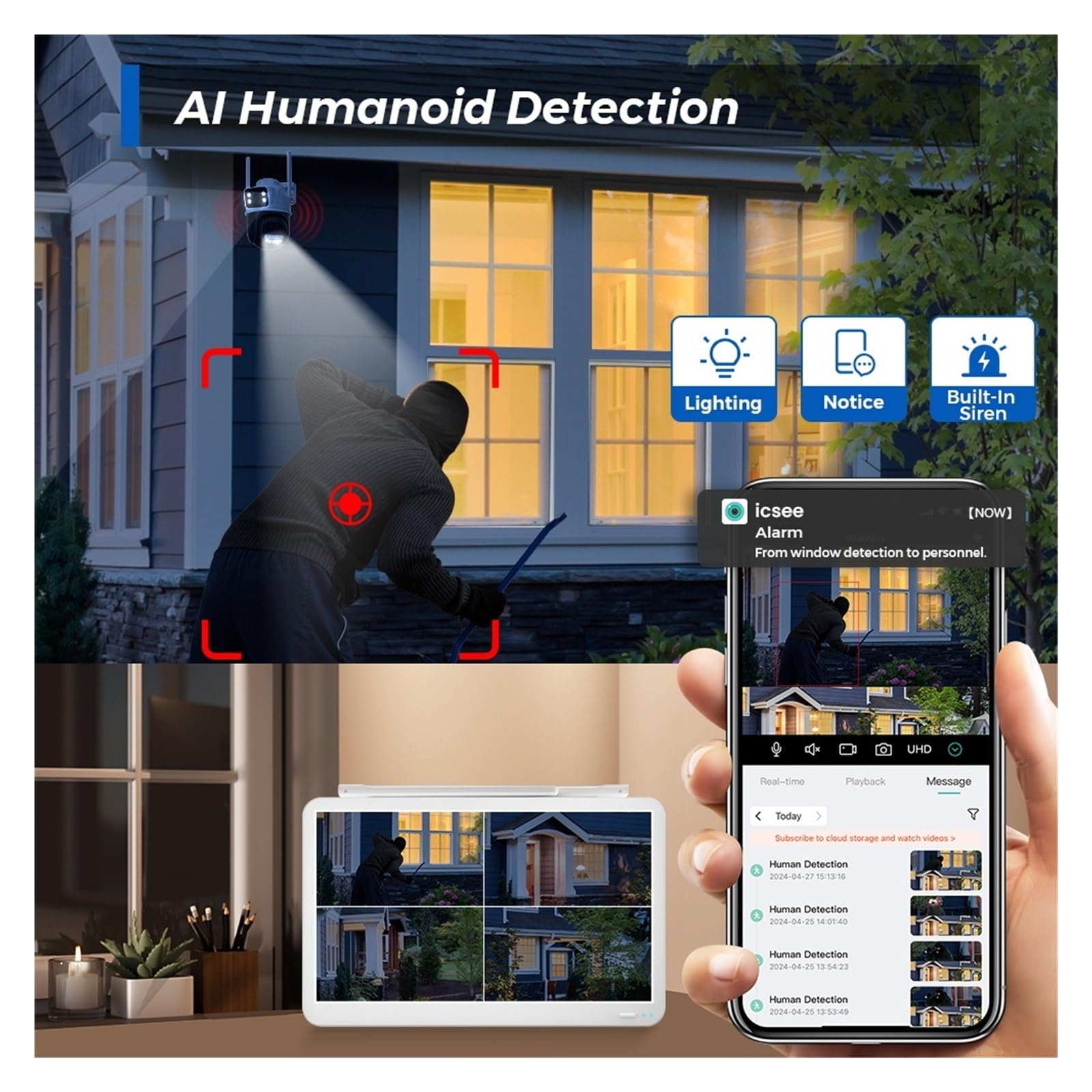 Kit De Sécurité PTZ sans Fil 8 Canaux 6 MP, Double Objectif, WiFi, Enregistreur NVR, Caméra IP, Audio Bidirectionnel, Système Vidéosurveillance DéTection De Mouvement(1T,8CH NVR 8PCS Cameras)