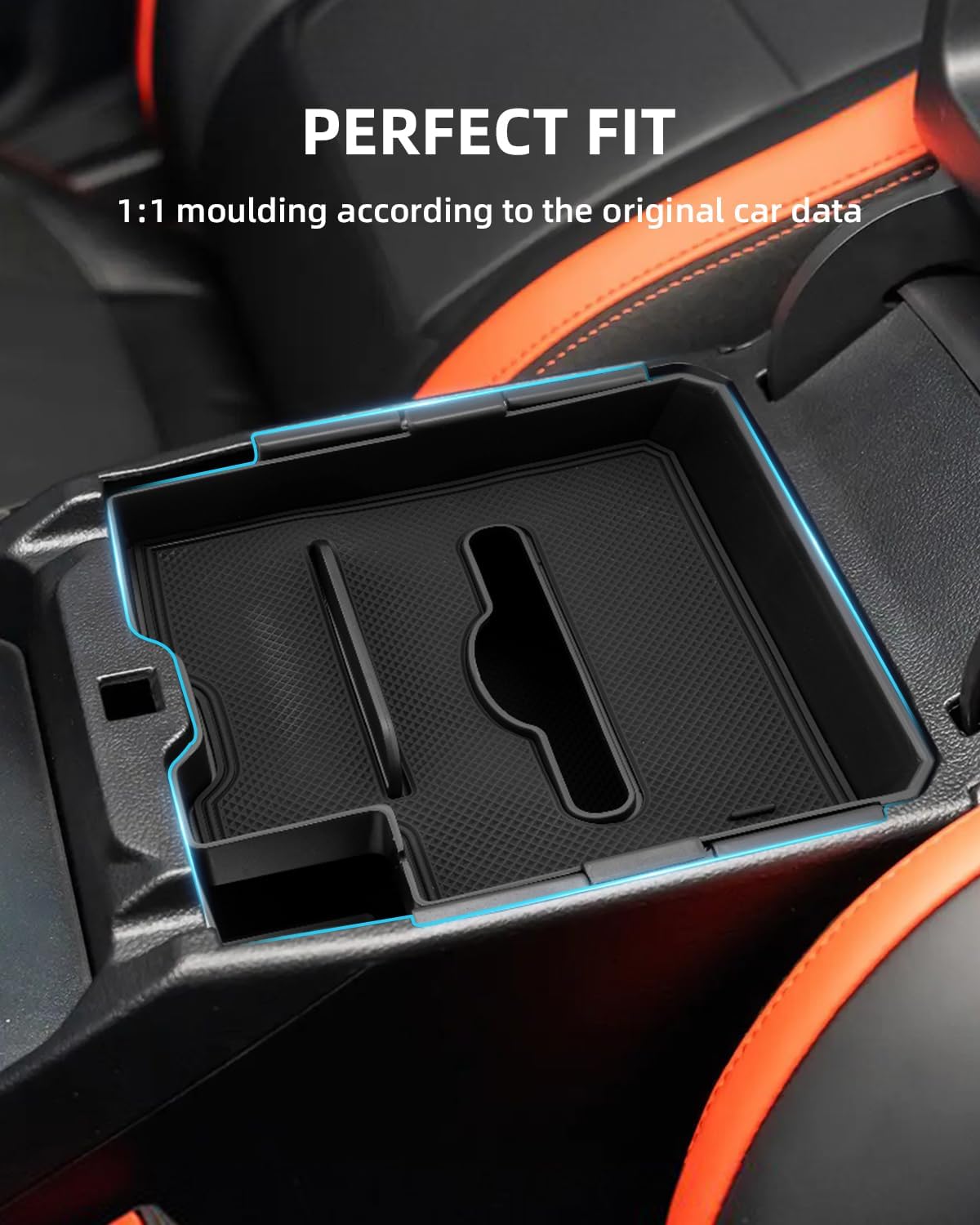2Pcs Apoyabrazos Organizador para Ford Ranger T9 2023-2026, Caja Almacenamiento Consola Central con Alfombrillas, Bandeja de Reposabrazos para Ford Ranger Raptor Wildtrak (Freno Electrónico)